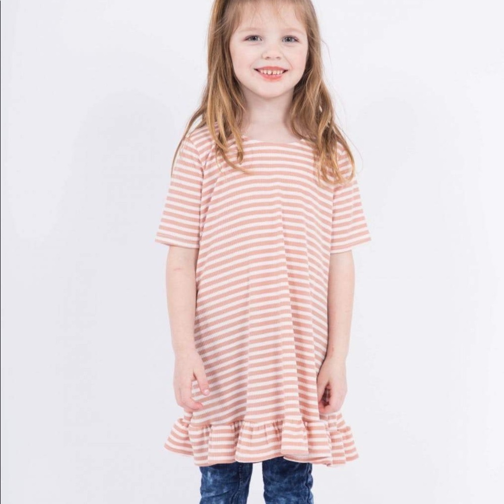New Agnes & Dora Kid Ruffle Peach and Ivory Stripe